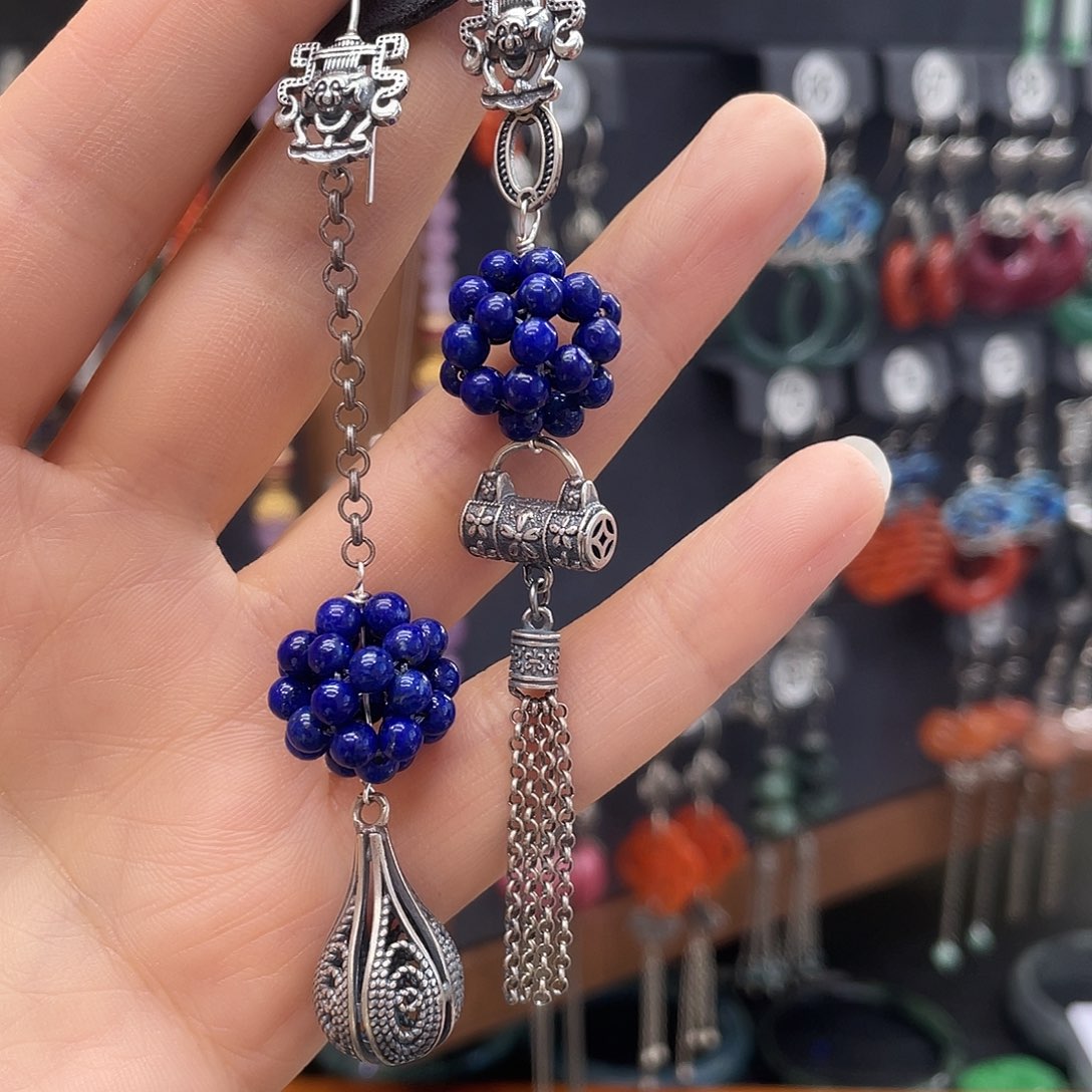 青金石耳饰银S925镶嵌阿*Thought