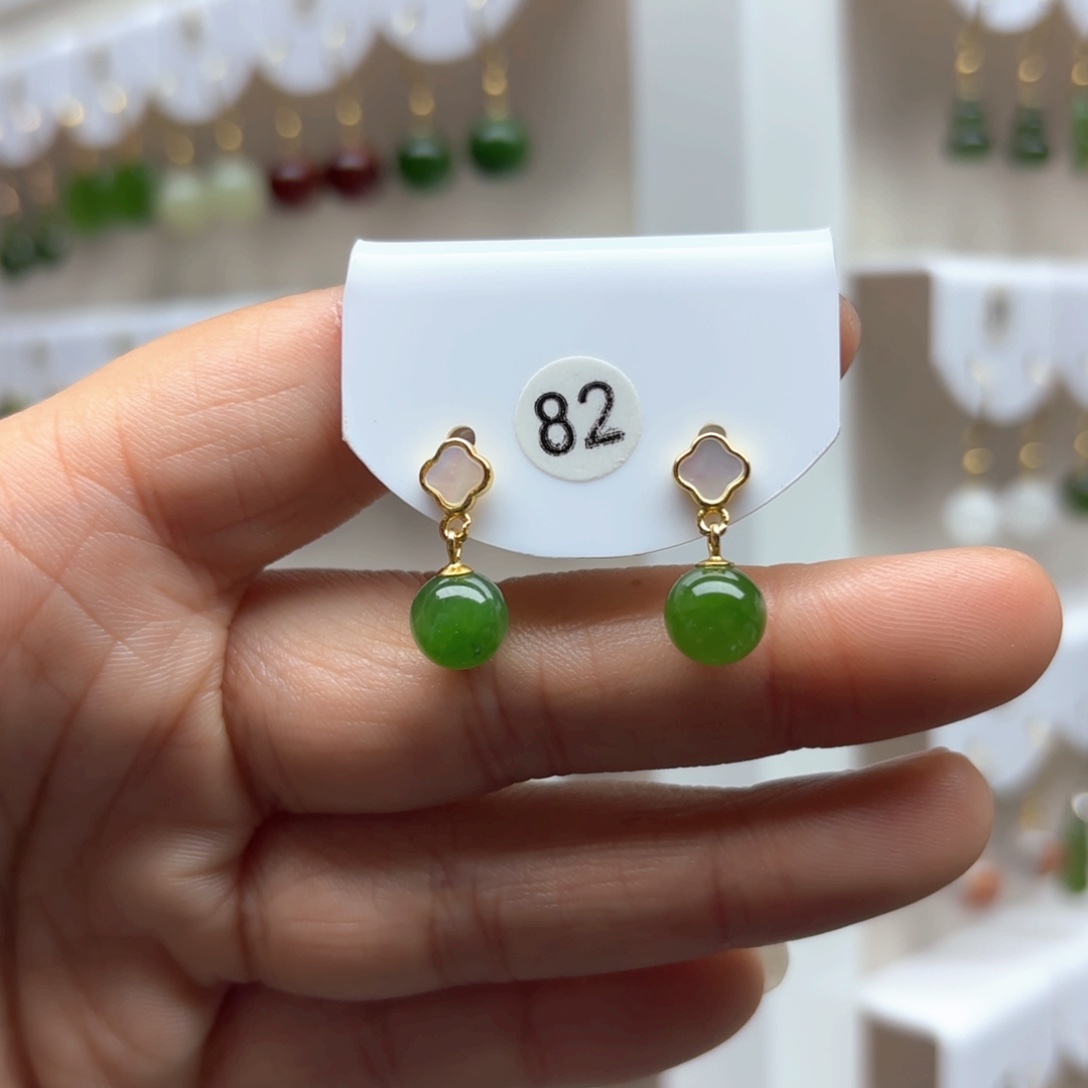 和田玉耳饰银S925镶嵌