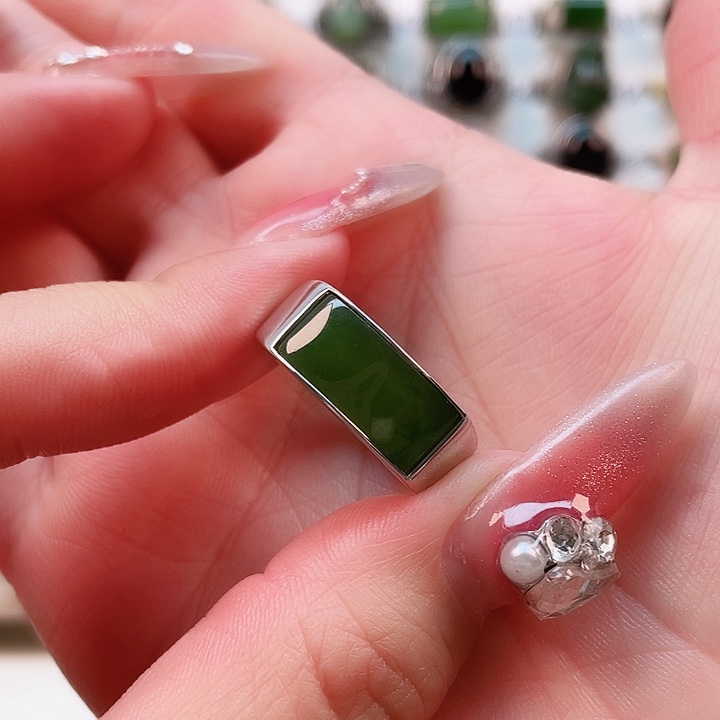 和田玉戒指银S925镶嵌