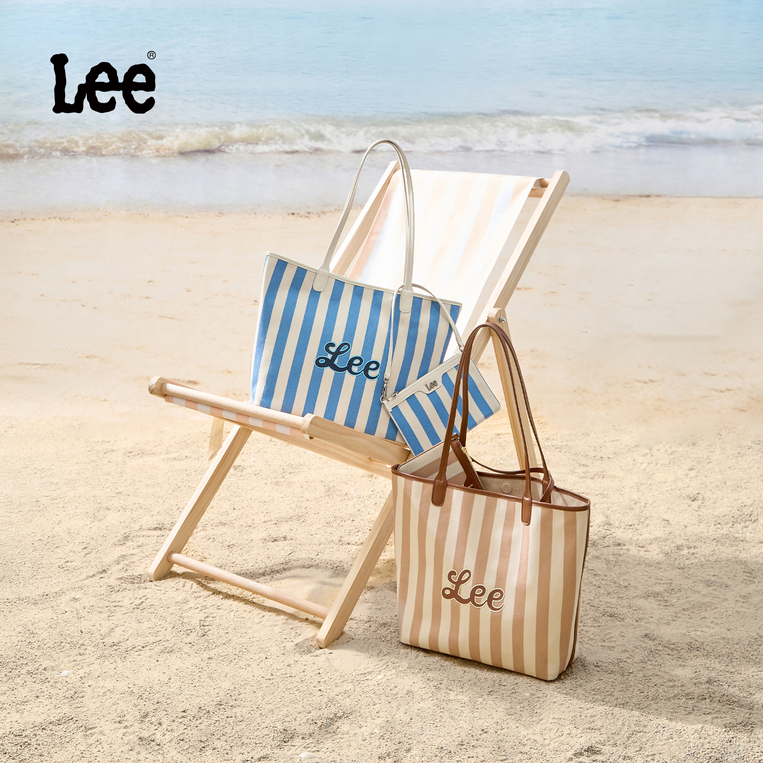 Lee 【海岛系列】25款礼物夏季新品条纹托特双面时尚单肩包