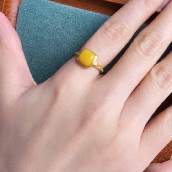 蜜蜡银S925镶嵌戒指戒指