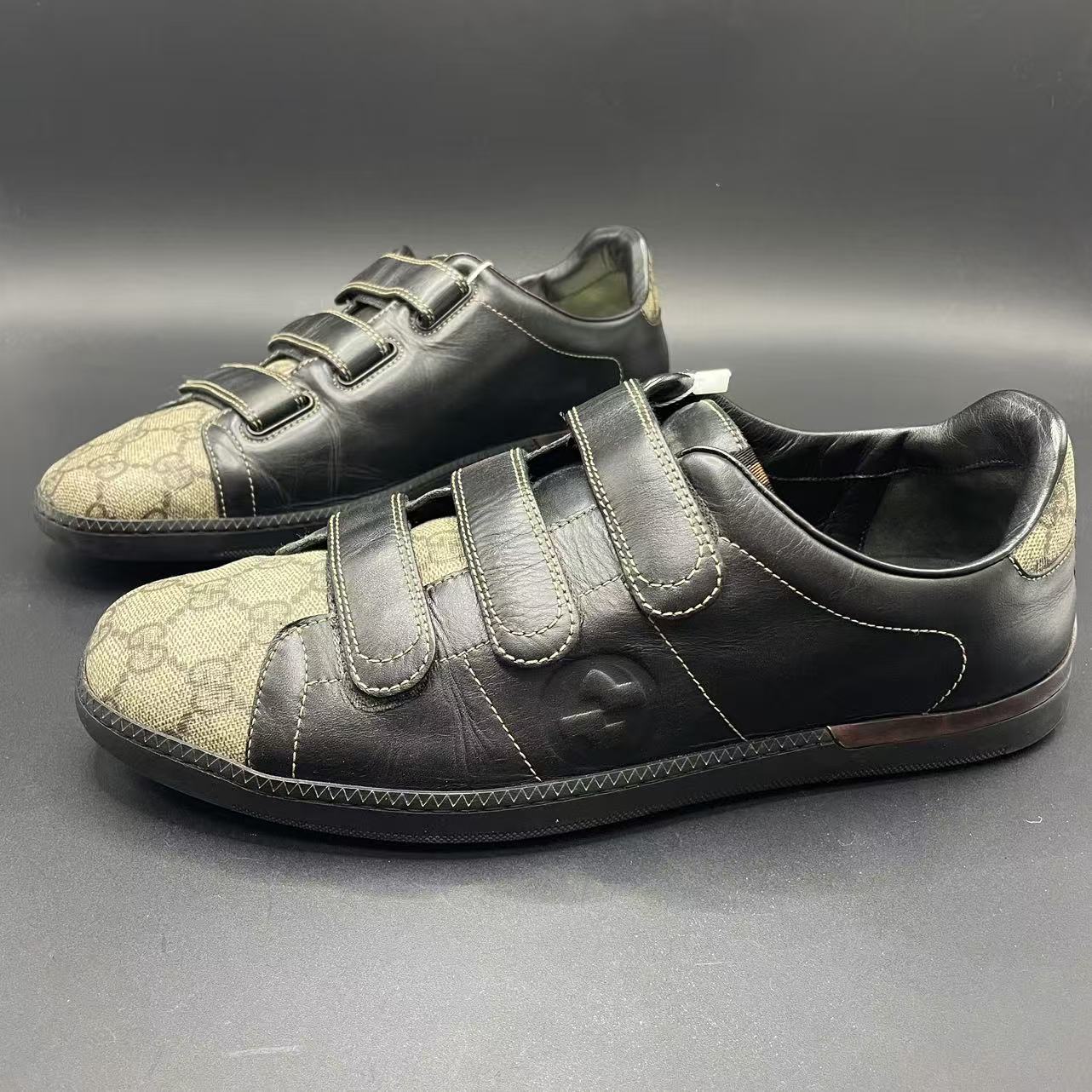 95新 GUCCI/古驰 男士棕老花前后拼接魔术贴板鞋41.5欧码 ca130t