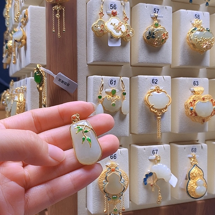 和田玉颈饰银S925镶嵌