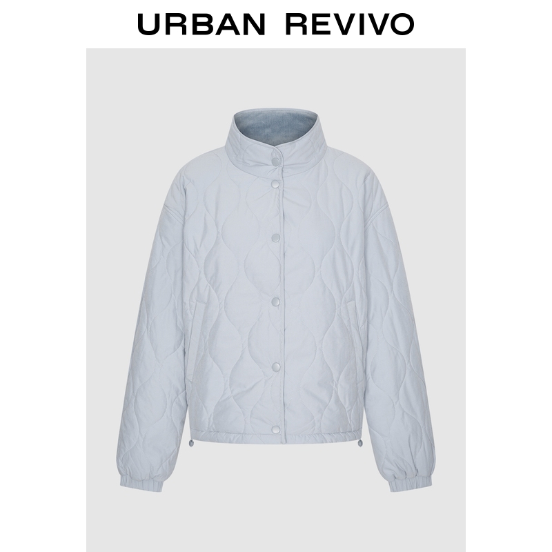 UR2025冬季新款女装休闲立领绗缝按扣抽绳棉服UYY150072