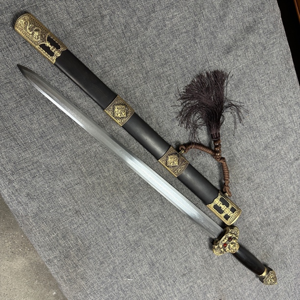 龙泉昊天宝剑花纹钢八面小永乐剑黑檀木铜装冷兵器未开刃