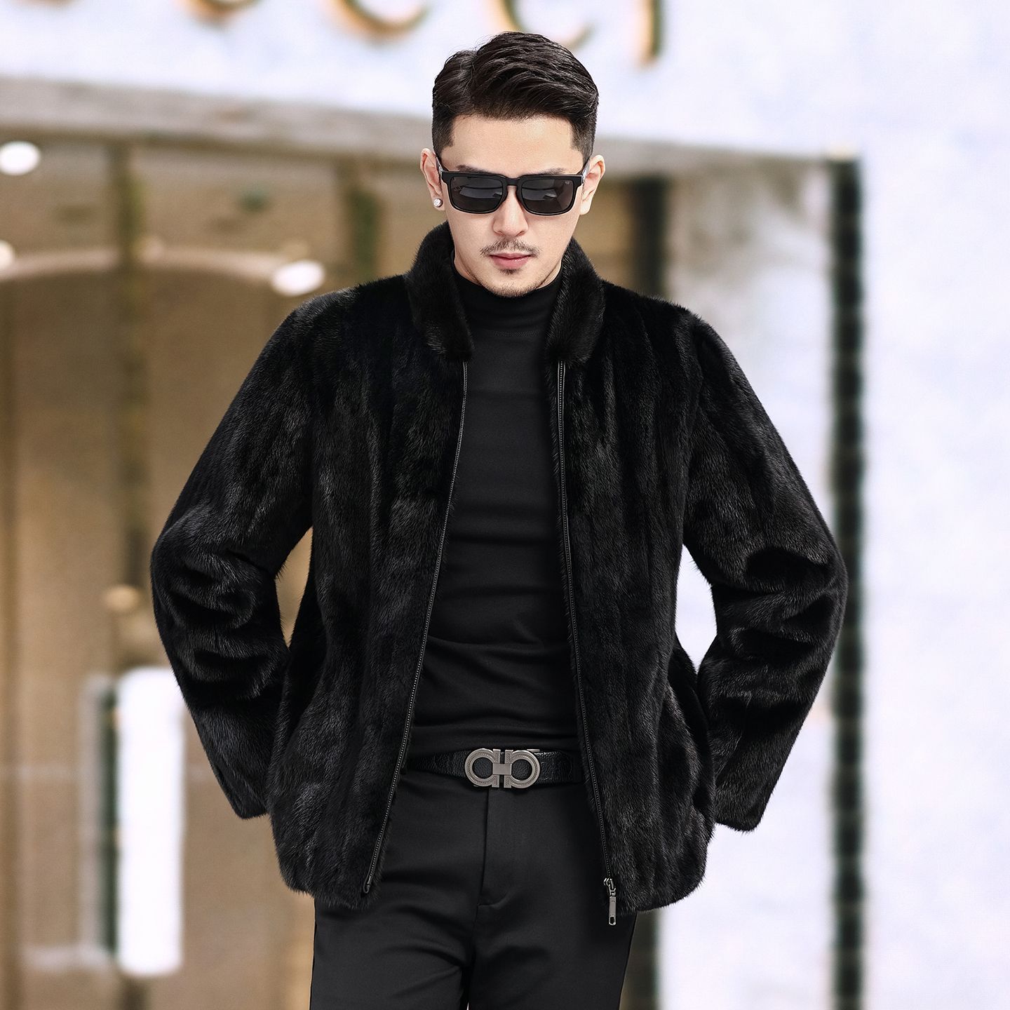 冬季男士皮草水貂毛2025新款貂皮大衣男立领，翻领，帽子时尚外套
