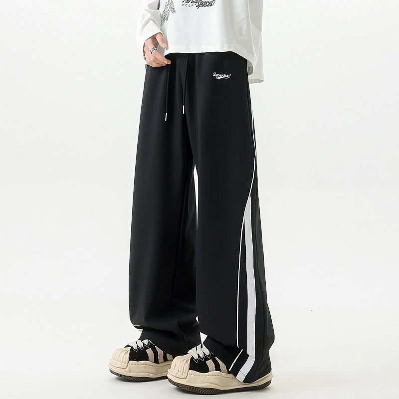 休闲裤男款夏季条纹百搭宽松长裤美式潮牌直筒裤垂感冰丝凉感裤子