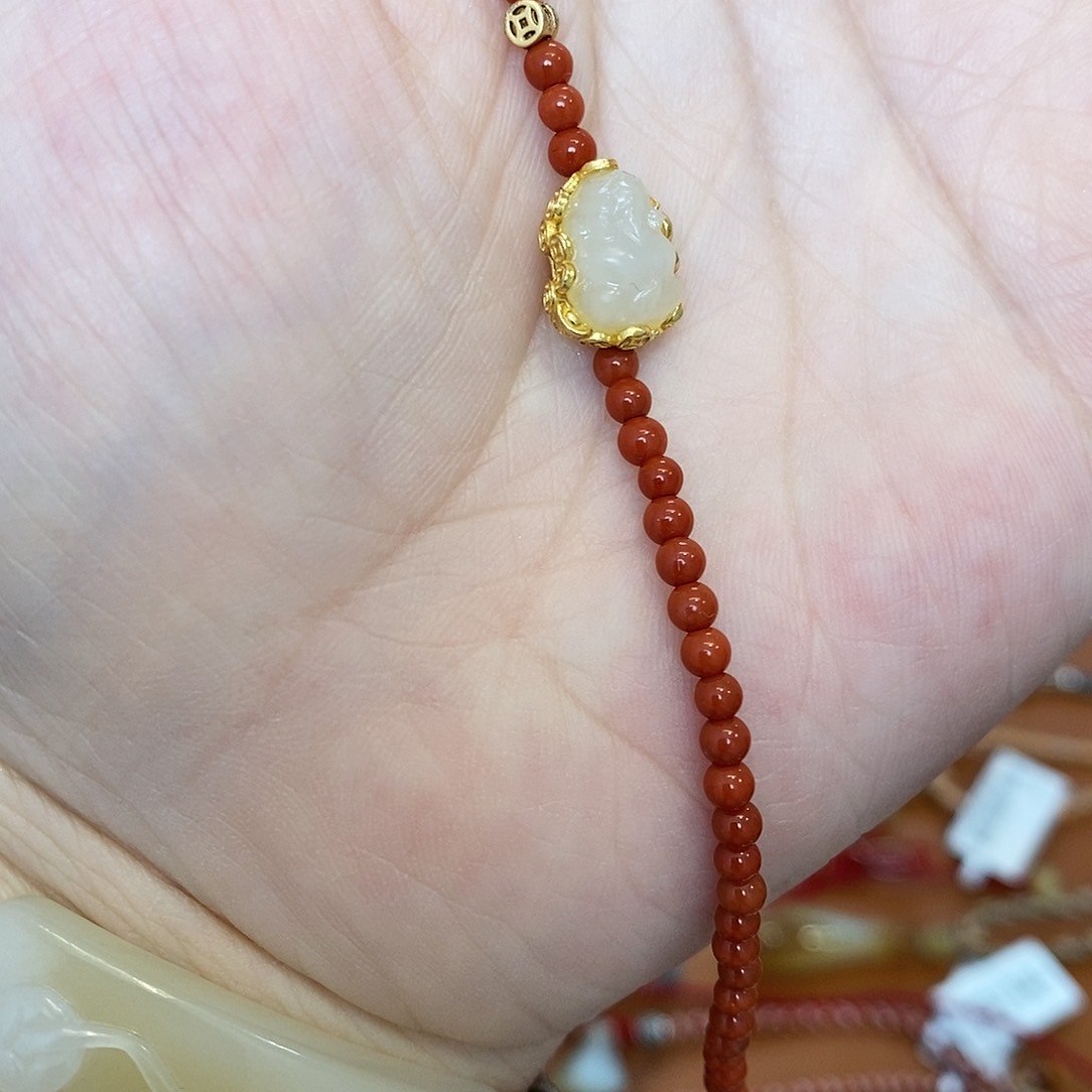 南红玛瑙手链合金淡**心