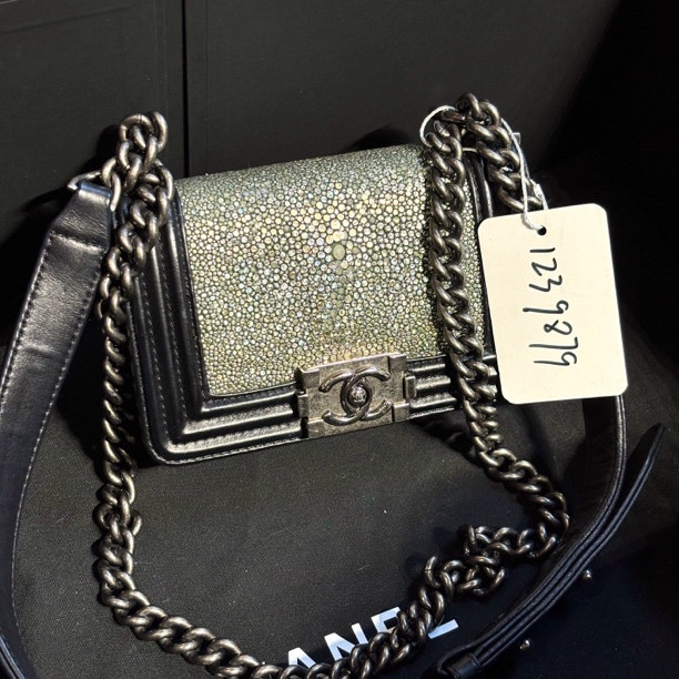 95新 Chanel/香奈儿 夏七中古/珍珠鱼皮mini Leroy单肩包/1239879