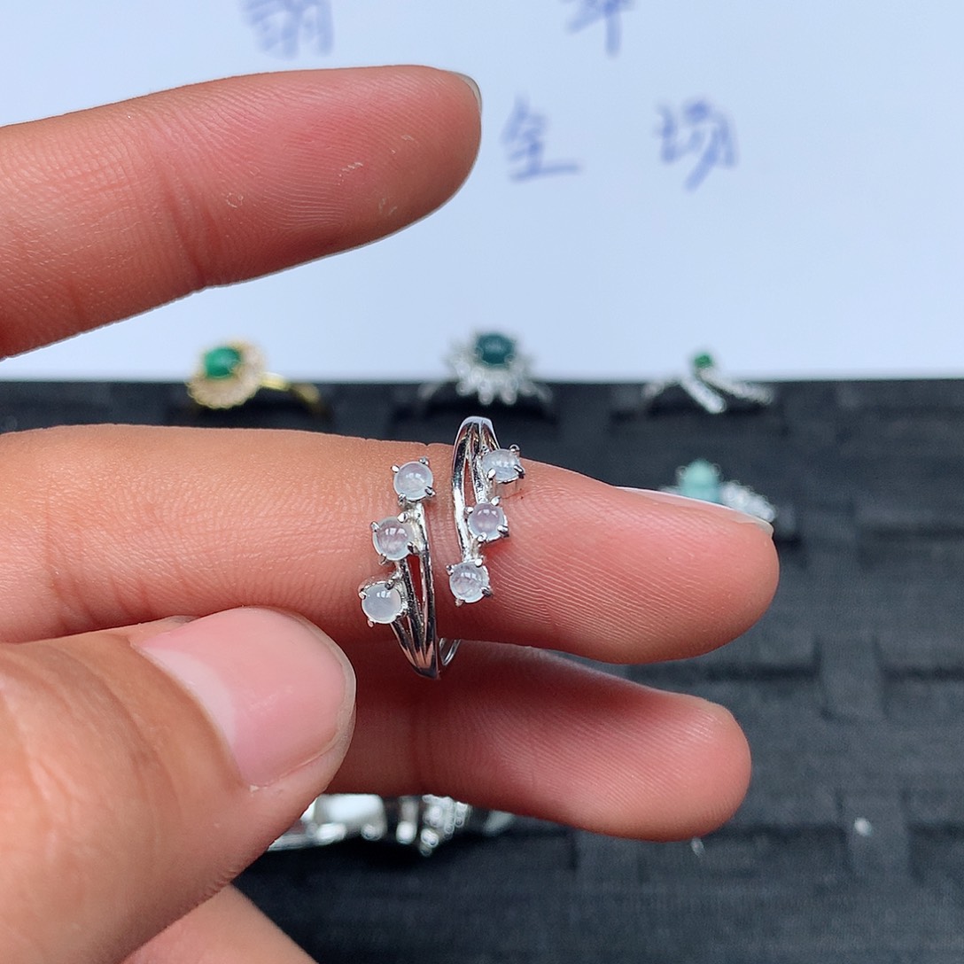 翡翠戒指银S925镶嵌小*瑶
