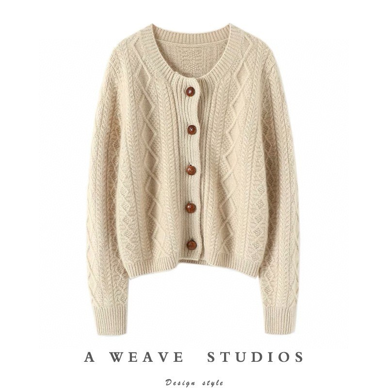 纯澳毛五针三股圆领加厚长袖开衫慵懒上衣WQ806