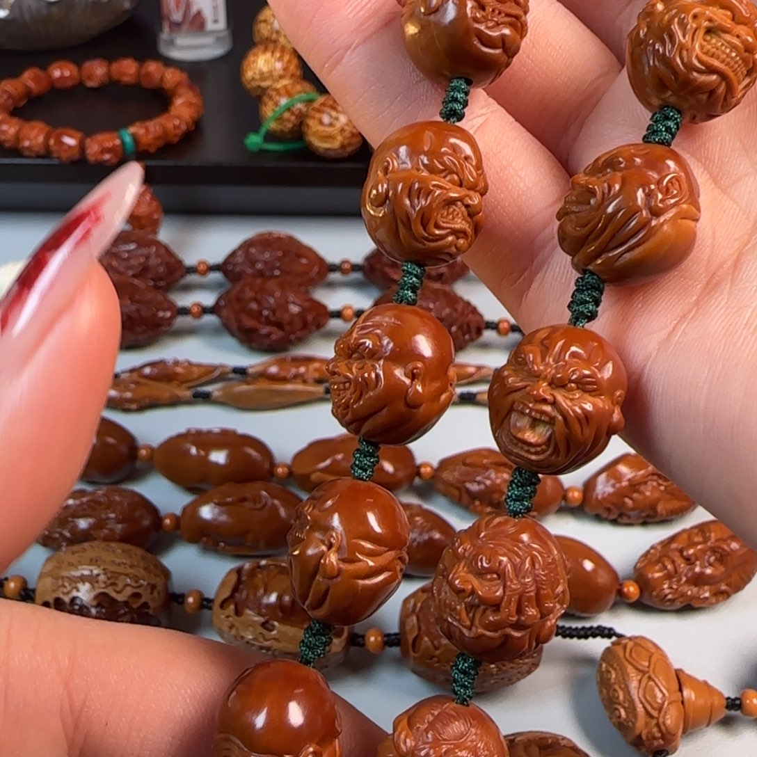 橄榄核手串/手链尺寸1.4鸡血红水晶核恶僧手持