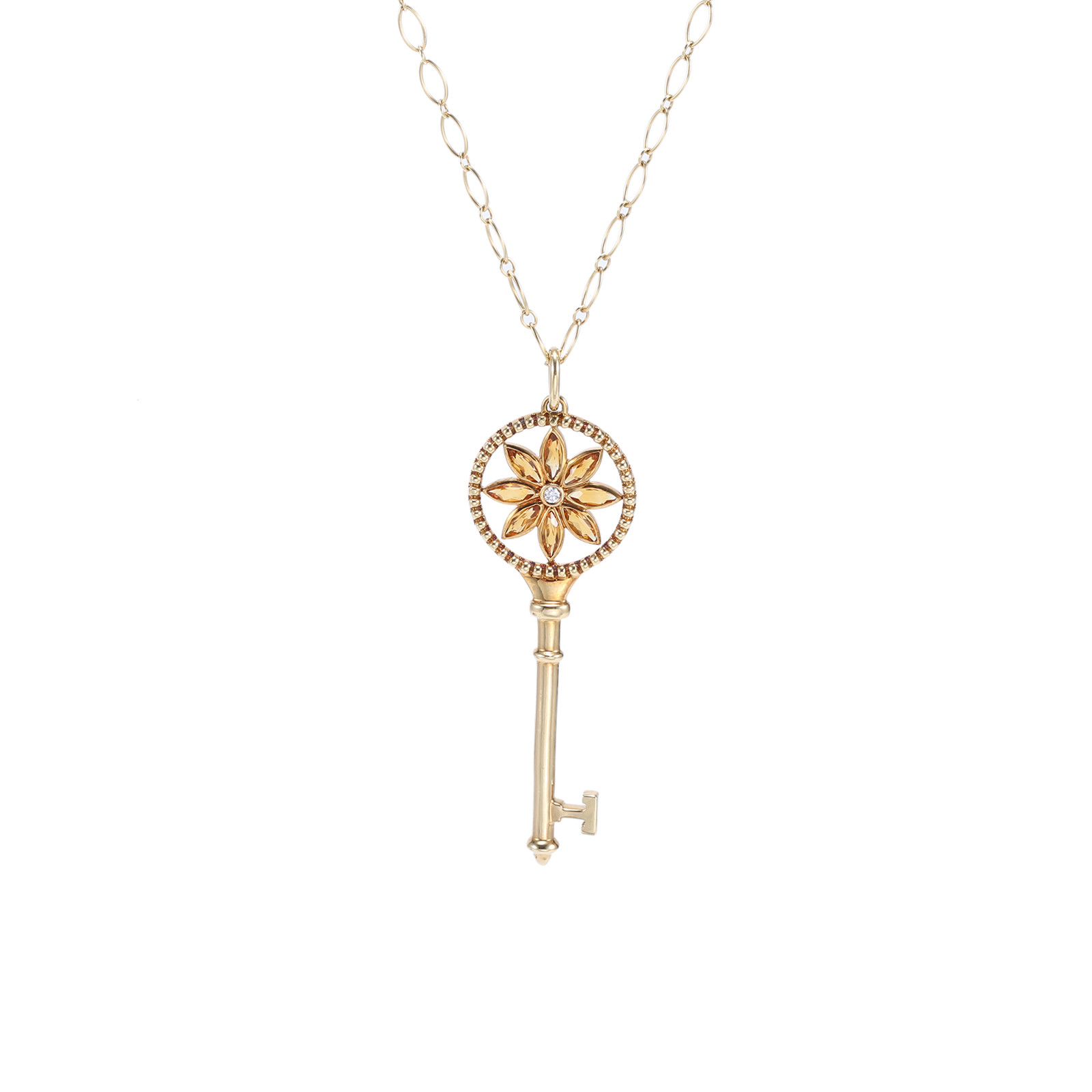 99新 Tiffany & Co./蒂芙尼 小花柳 Keys 雏菊钥匙项链 大号 黄金