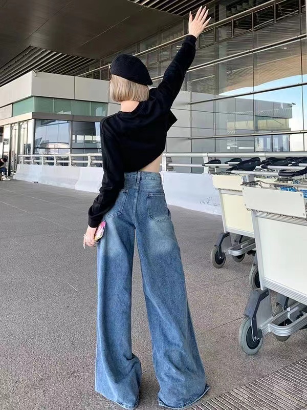 (汉) 2025新款牛仔裤女高街版宽松阔腿直筒裤