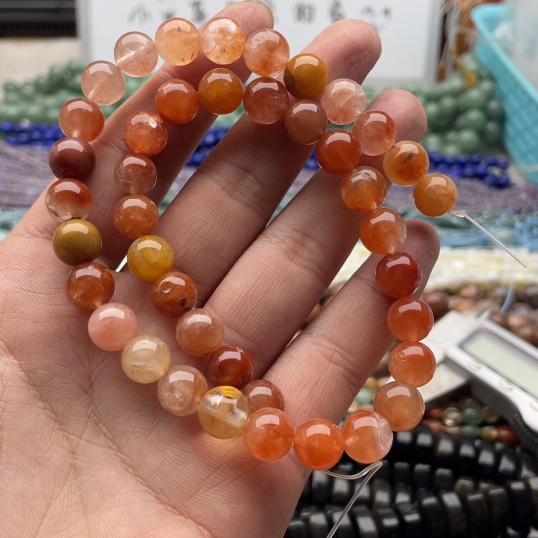 玛瑙/玉髓合金珠宝半成品一条装卡10mm红兔毛圆珠