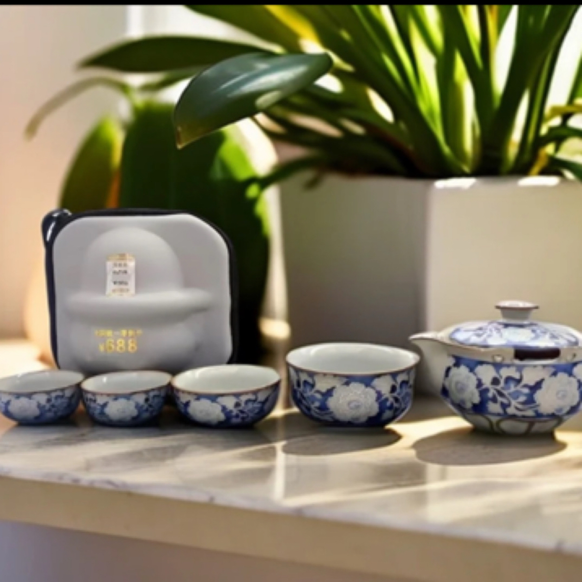 38仿宋汝窑元青花宝瓶快客陶瓷旅行茶具户外露营旅行套装ZH3350