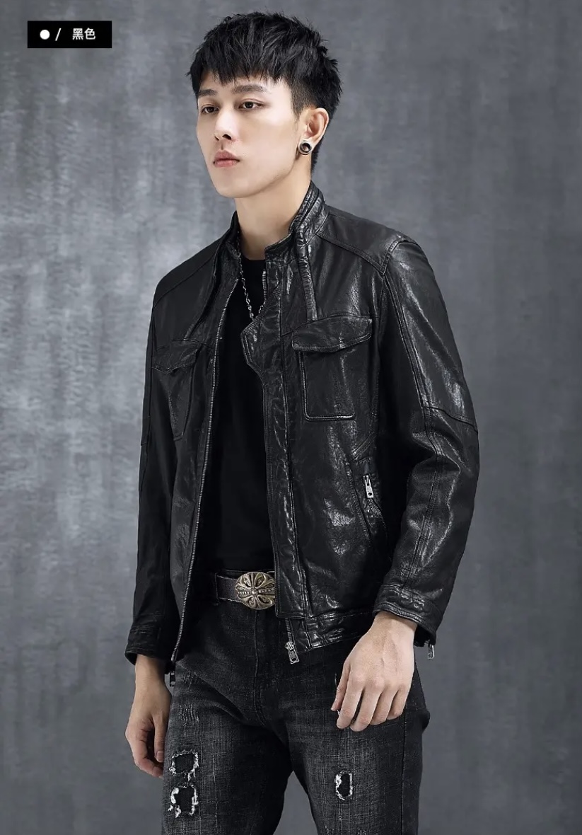 男士真皮绵羊皮外套立领修身时尚短款帅气潮流夹克机车服2025新款