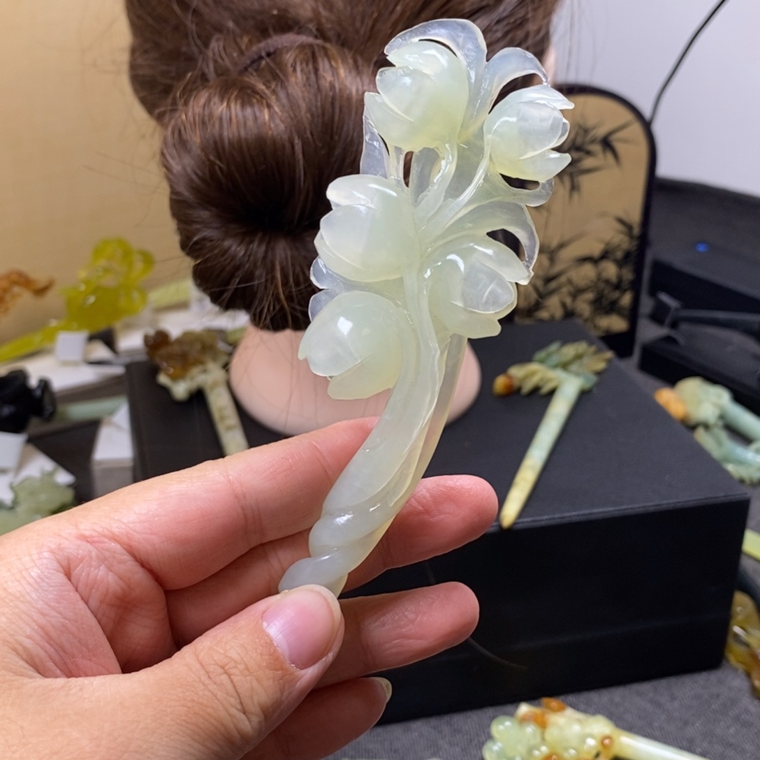 岫玉发簪未镶嵌雪***龙