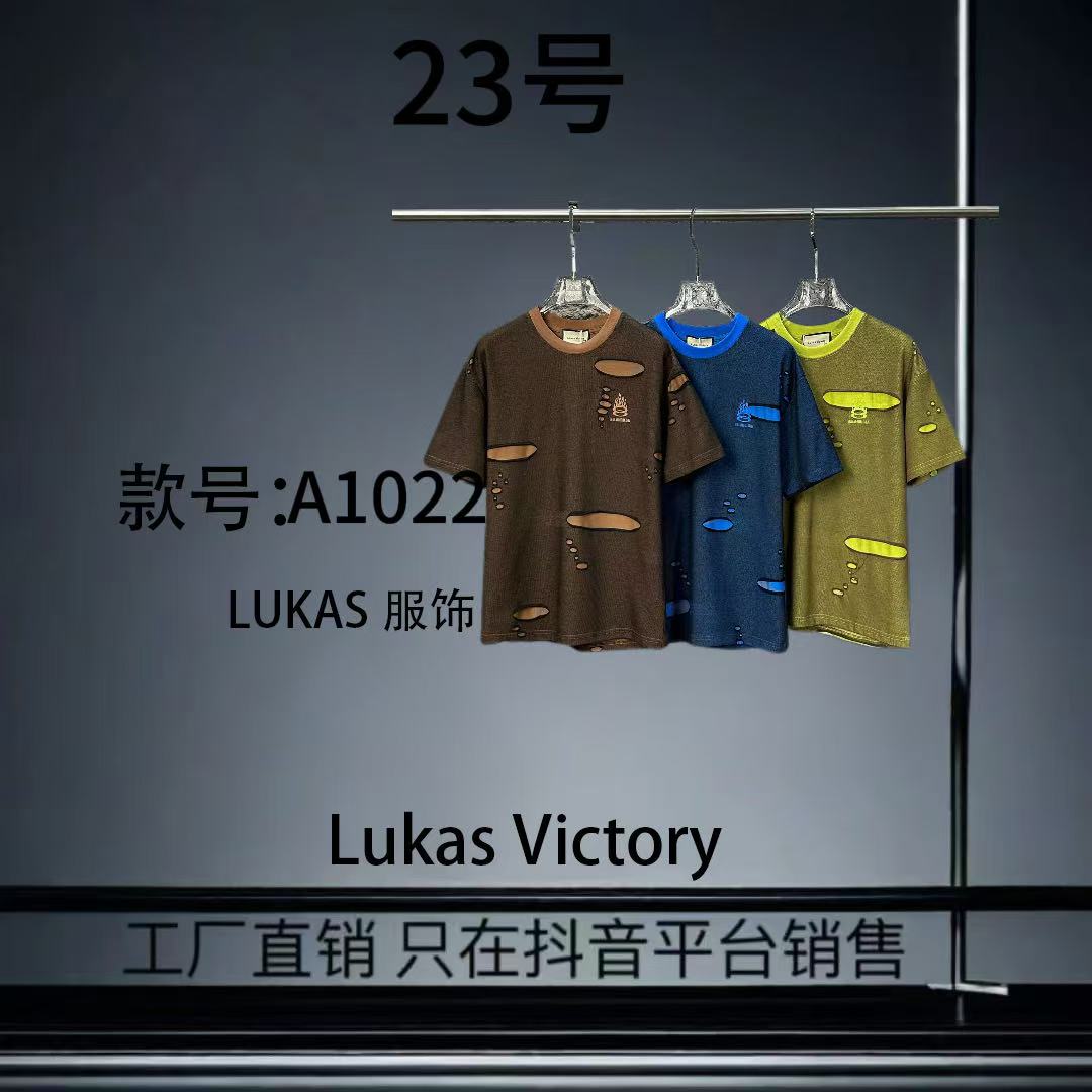 【23 】KK新款磨破潮流圆领宽松男短袖-A1022