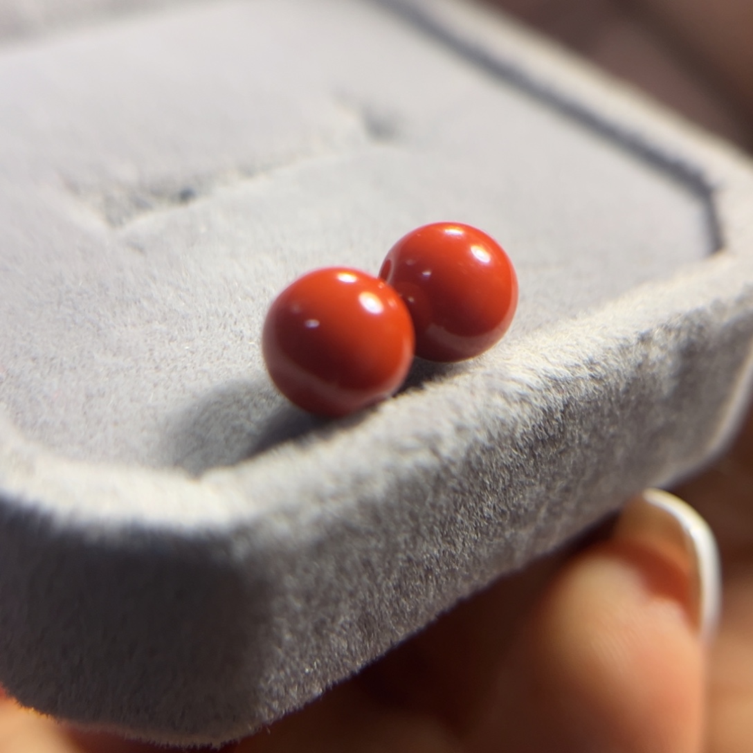 南红玛瑙对珠尺寸6.8未镶嵌