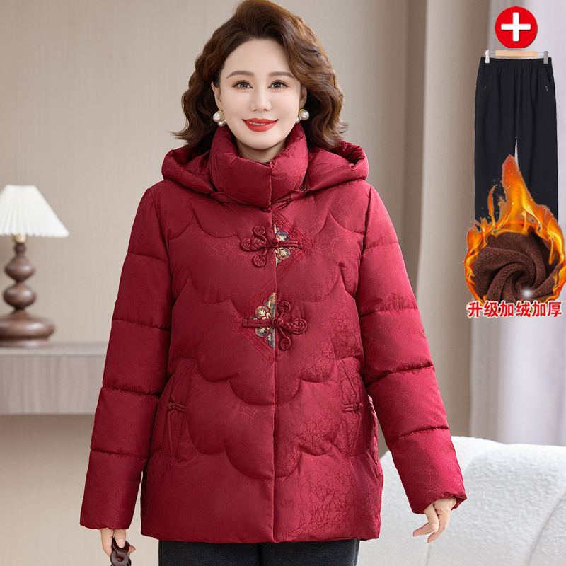 气质中老年女装妈妈冬季棉衣加绒加厚奶奶冬装保暖棉袄国风棉服
