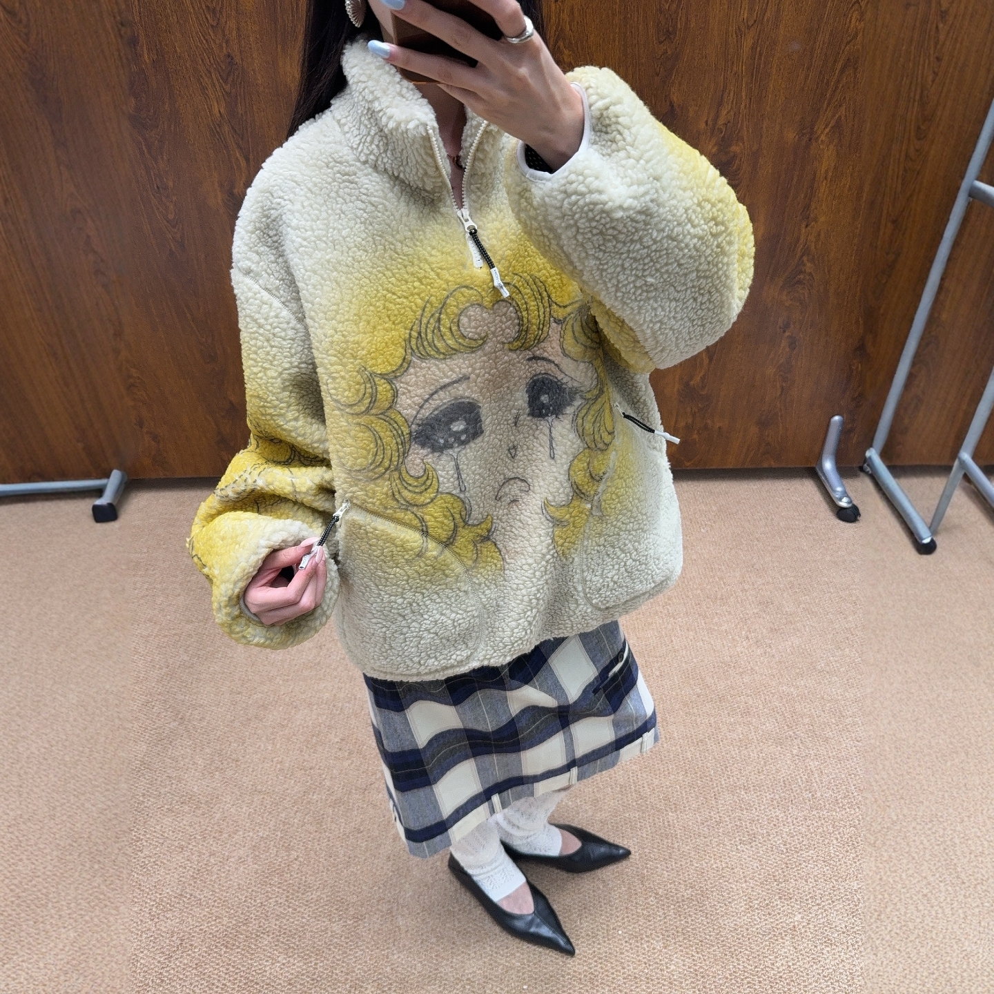 【PB哭泣女孩羊羔毛卫衣外套】小众设计感立领外套宽松气质时尚潮