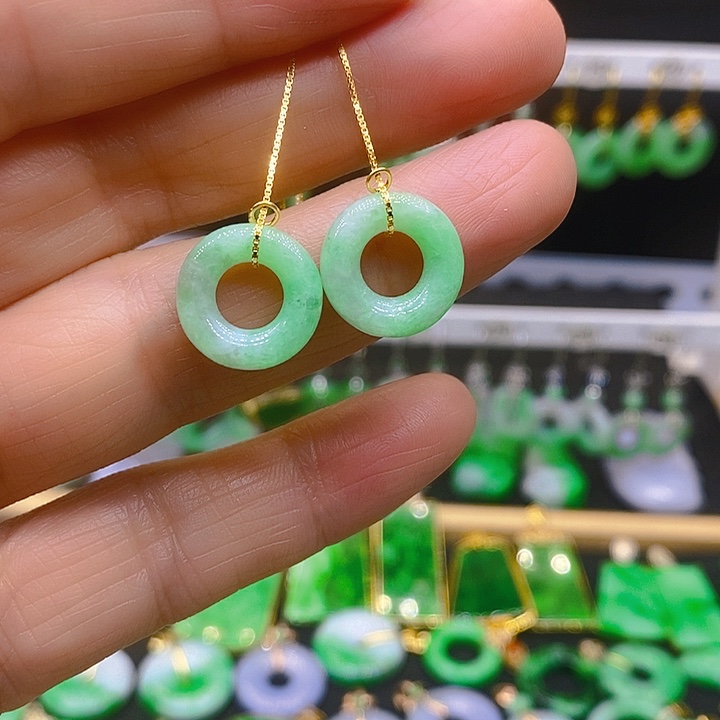 翡翠耳饰银S925镶嵌耳坠