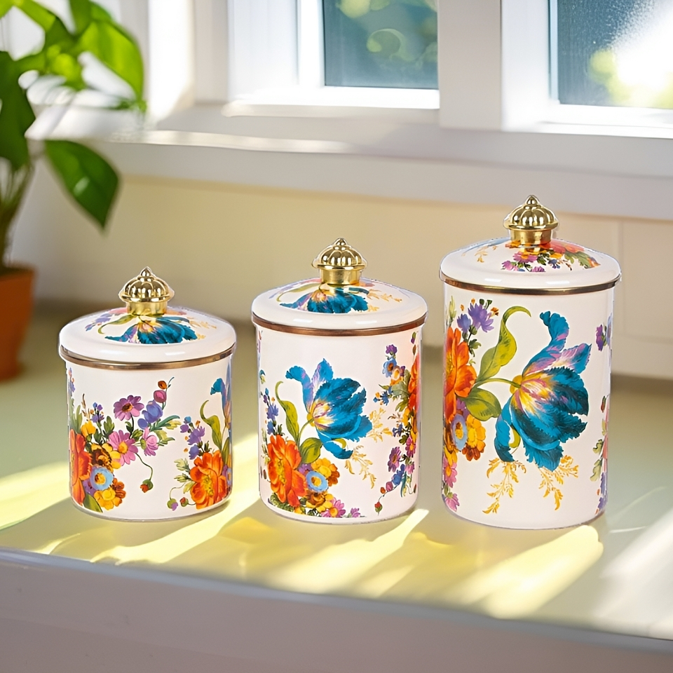 搪小厨储蓄罐系列美国花果香花密封防潮搪瓷糖果罐子家用多尺寸