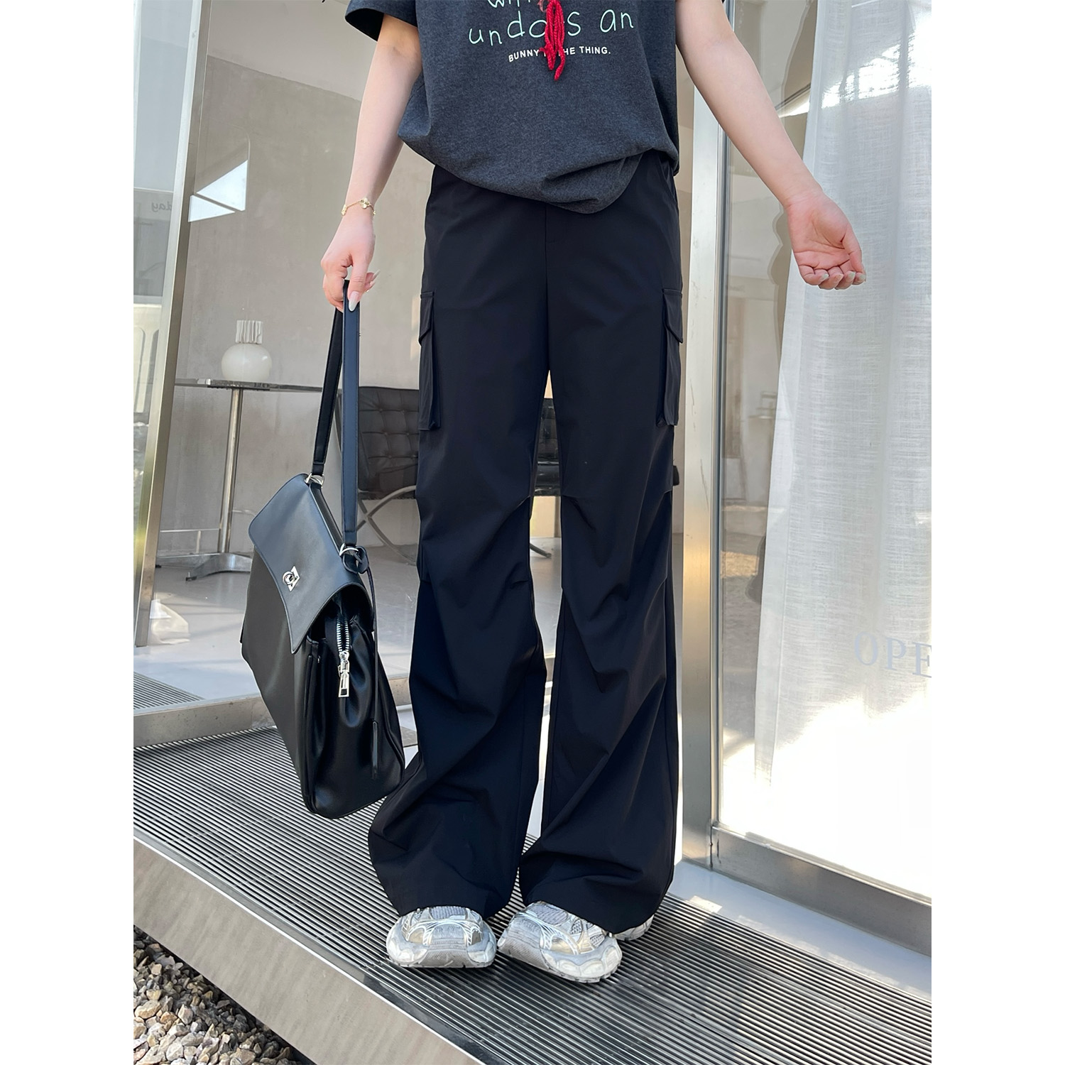 裂渡宣宣【逆袭长腿】微胖大码女秋时尚显瘦双版本喇叭裤ZY505F72