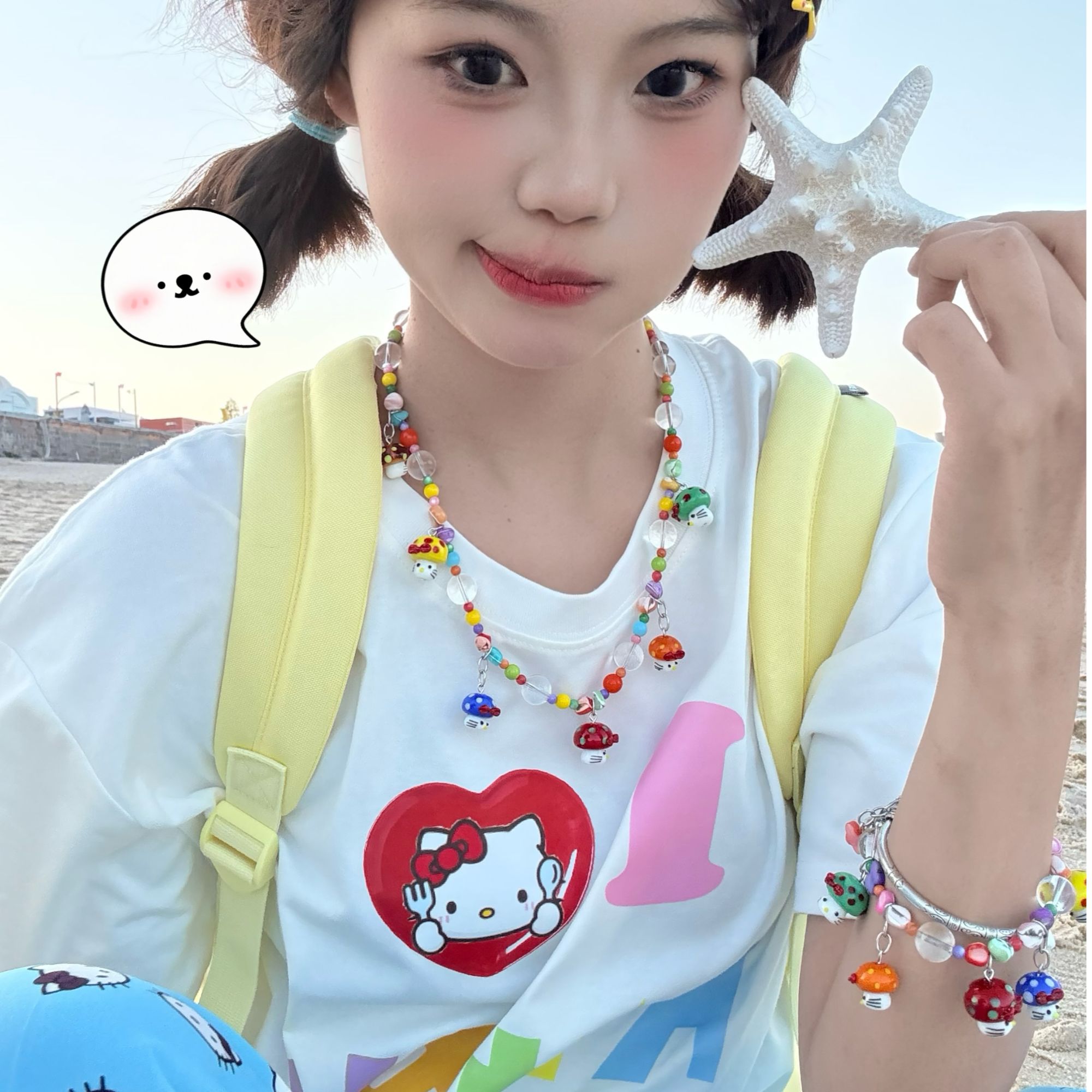 不锈钢琉璃项链 羊咪女孩-原创蘑菇力KT头琉璃烧手工串珠项链