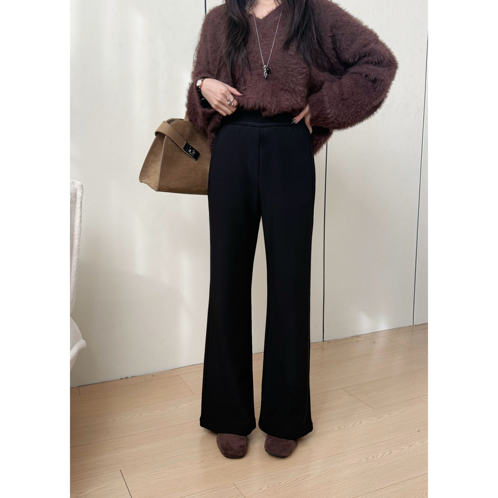 HENIMAN/恒依曼秋冬新品 高腰显瘦 百搭直筒加绒休闲裤 8176