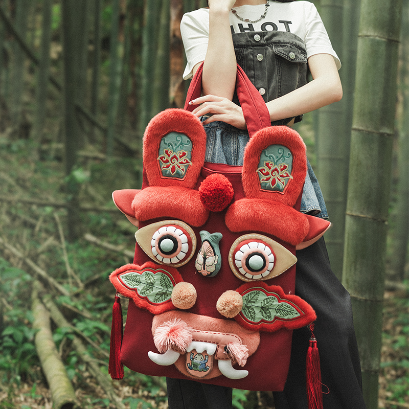 芽小七原创小众红莲花单肩包笔记本电脑包女大学生