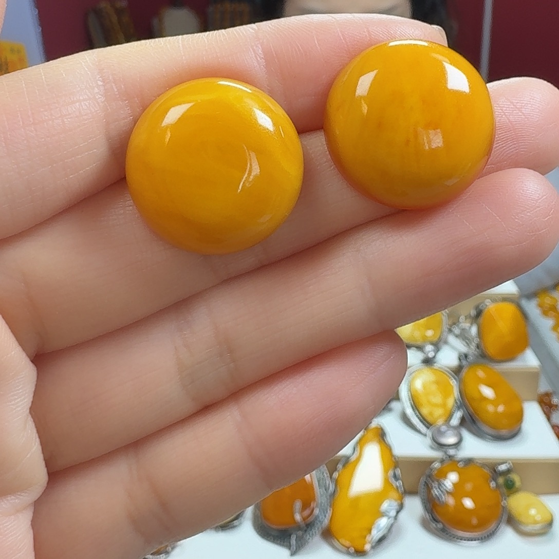 蜜蜡银S925镶嵌耳饰耳钉