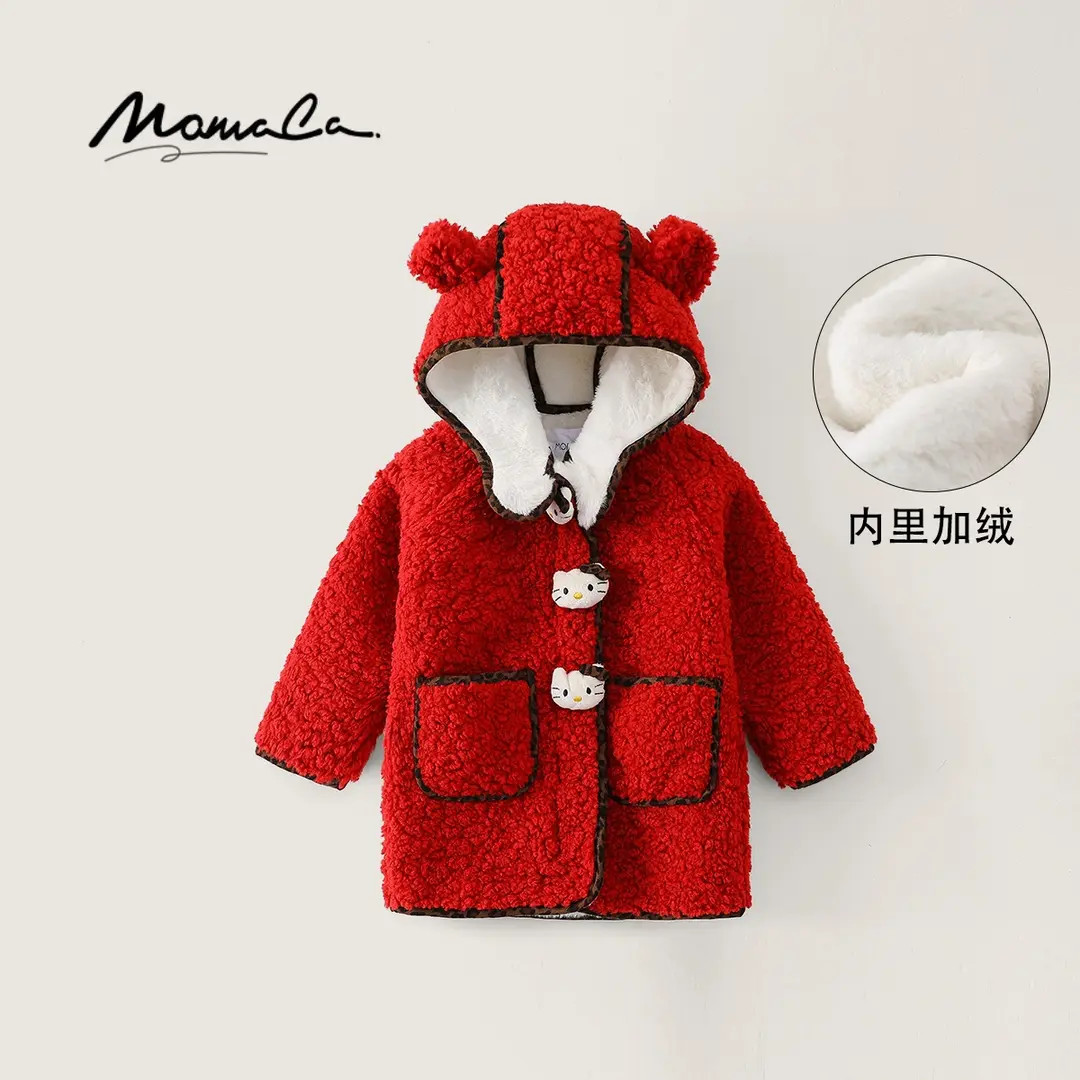 MOMOCO冬季女童甜美可爱毛毛小耳朵猫咪呢子大衣外套77830123010