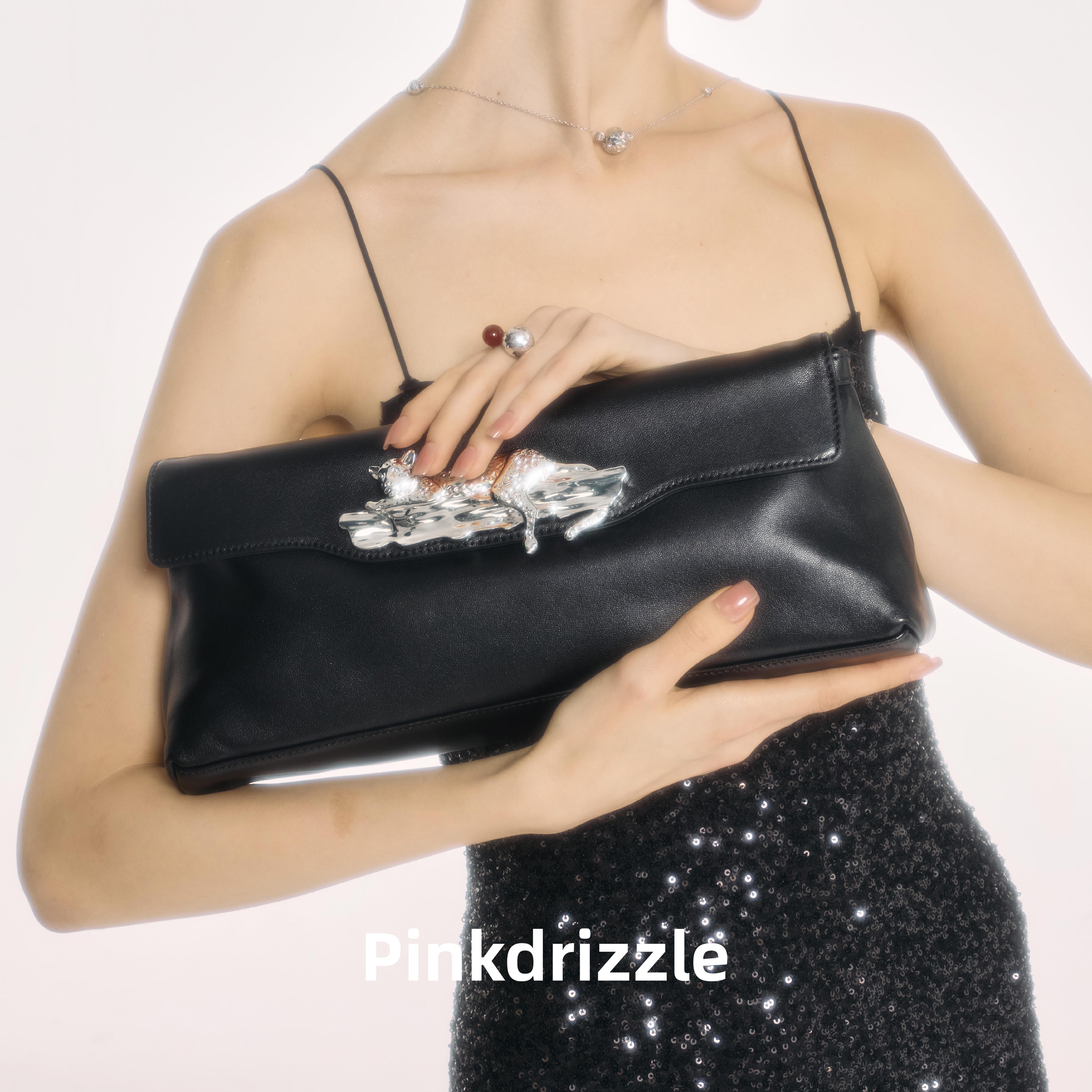Pinkdrizzle伯爵猎豹单肩羊皮腋下包真皮手拿法棍包