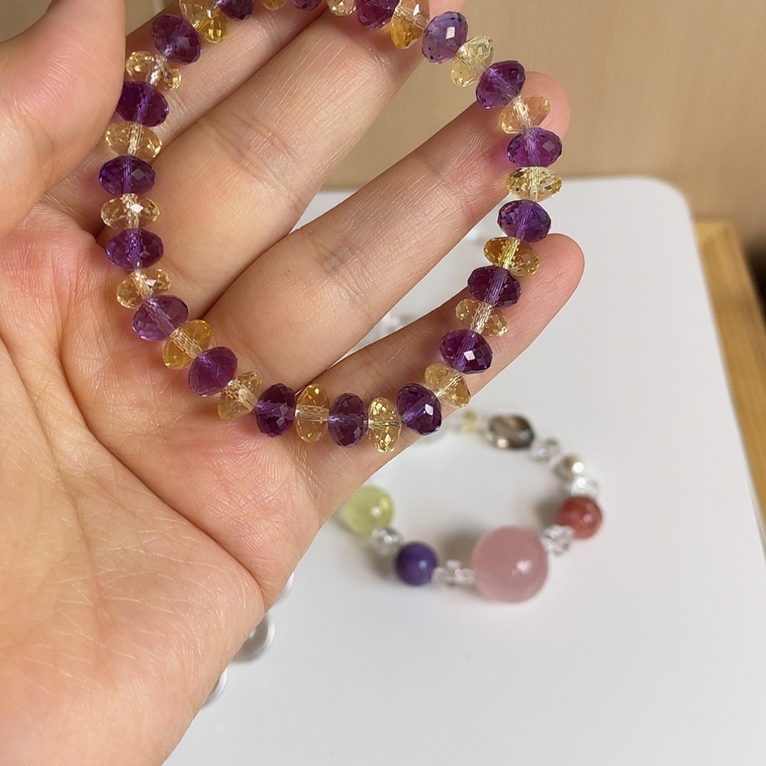 水晶手串未镶嵌手串紫黄素圈