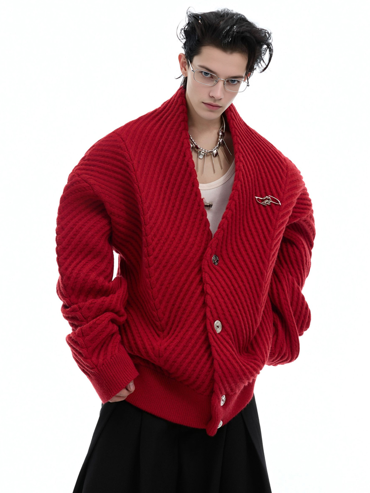 AR CulturE小众加厚金属纽扣V领廓形宽松毛衣男 慵懒针织开衫外套