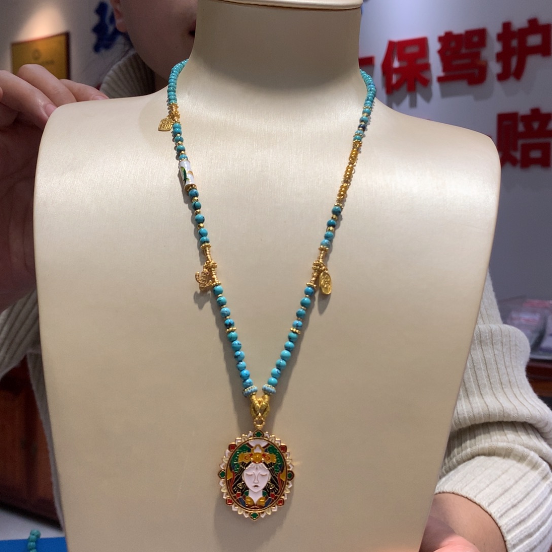 绿松石锁骨链银S925镶嵌