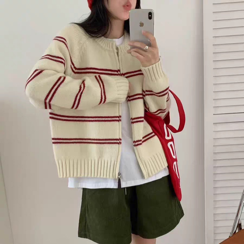 复古韩系polo领毛衣女秋冬宽松慵懒软糯风针织衫上衣外穿套头 722