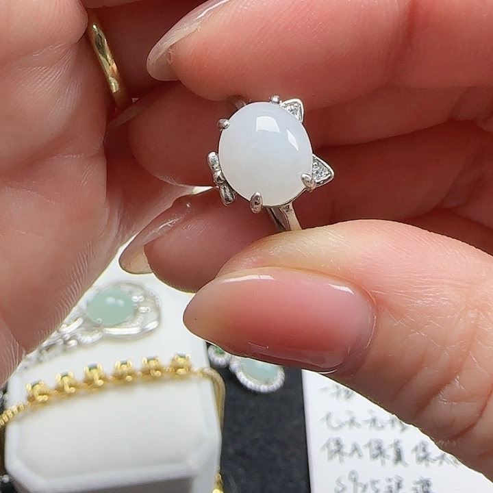 翡翠戒指银S925镶嵌缅甸a货翡翠s925银镶