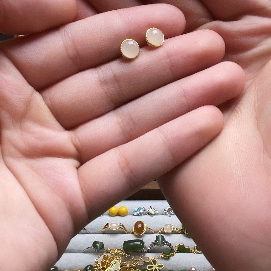 银S925镶嵌和田玉耳饰