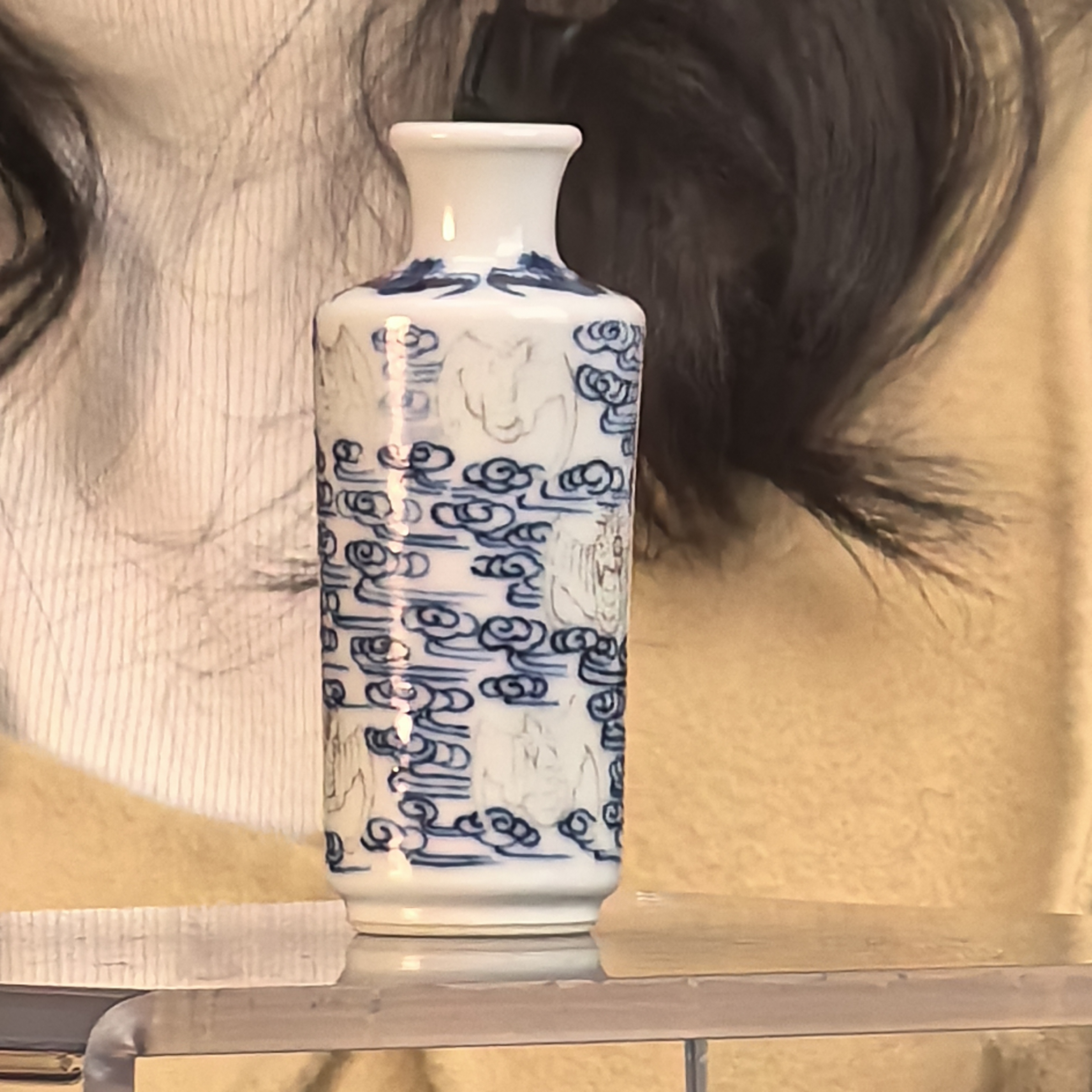 青花祥云鼻烟壶手把件