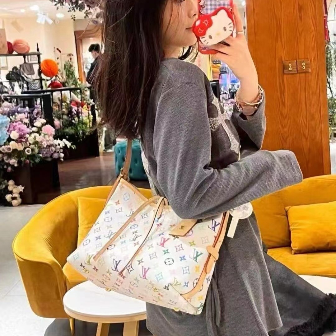 未使用 LouisVuitton/路易威登 白三彩村上隆carryall pm斜挎包