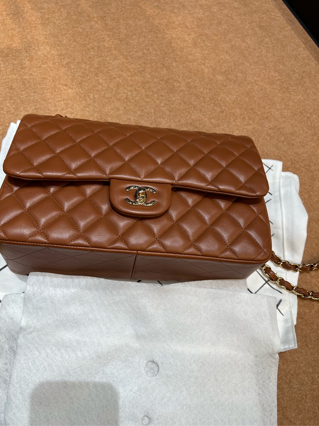 99新 Chanel/香奈儿 焦糖金棕金扣cf包  jumbo 21开 11974732