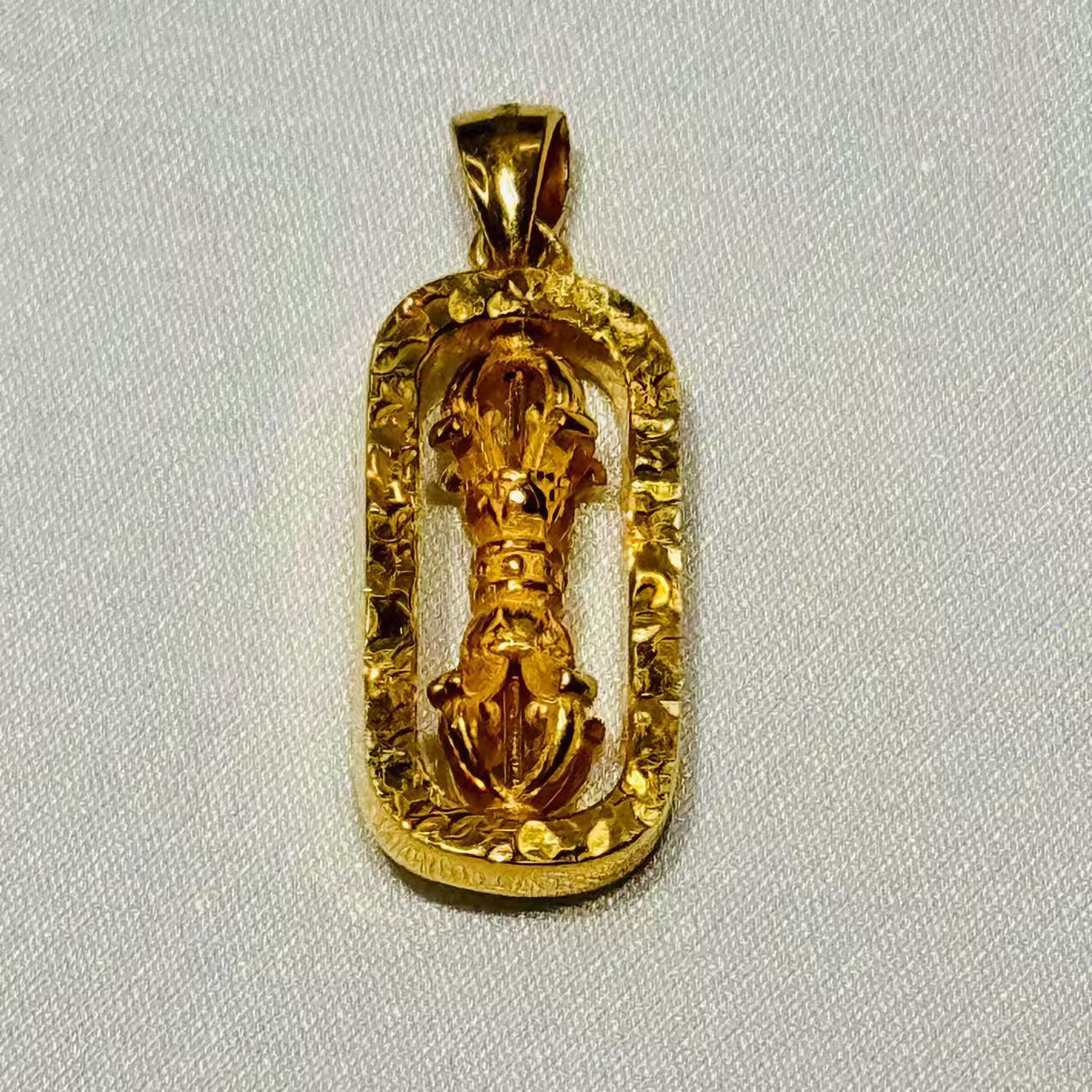 黄金足金999闪耀碎碎冰可旋转金刚杵吊坠