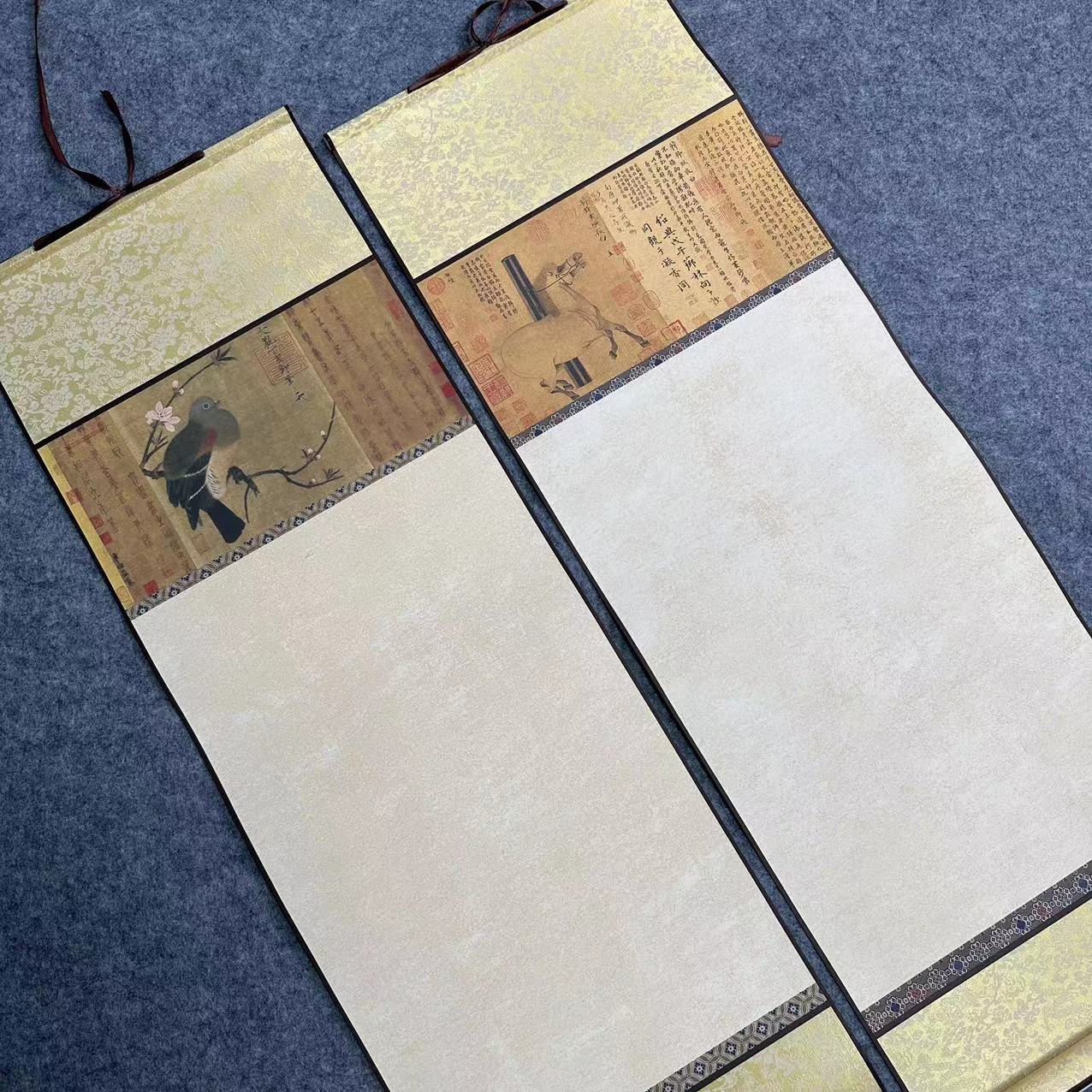 【唐宋雅集四开卷轴】微喷蜡染宣纸精裱挂轴书法作品纸半生熟宣纸
