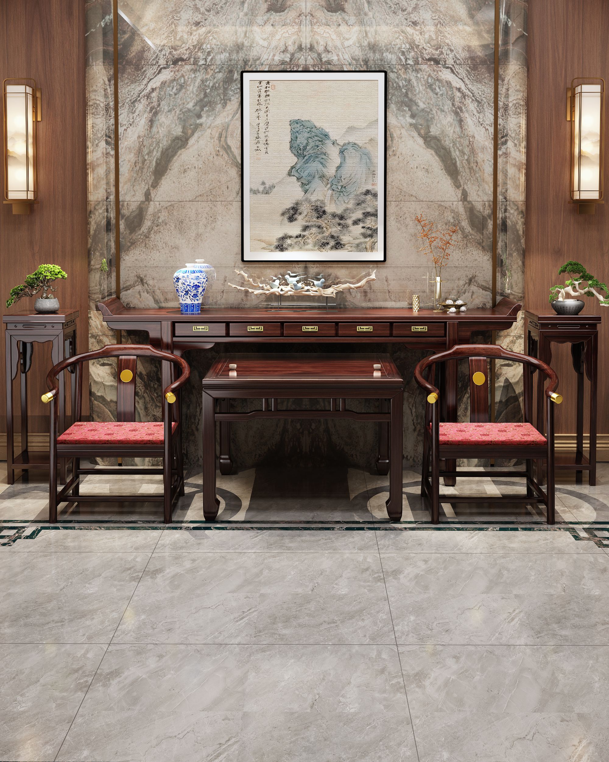 新中式中堂六件套原木卯榫储藏条案简约设计堂屋家具条案极简家具