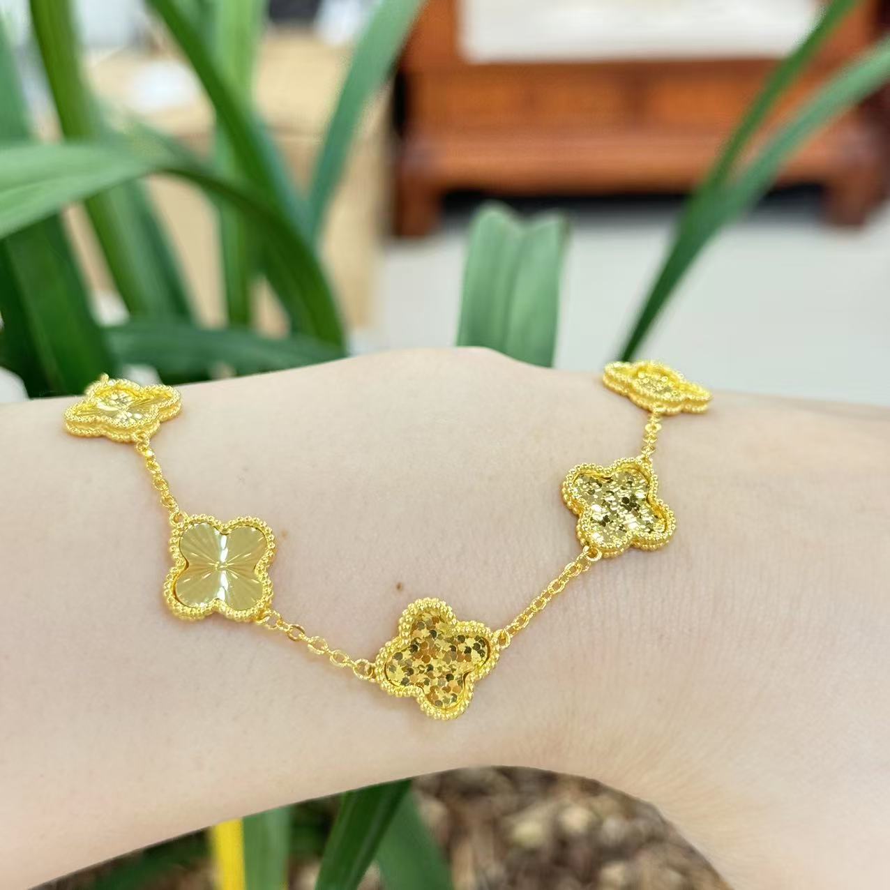 Q【碎冰镭射双拼五花手链】足金999精工5