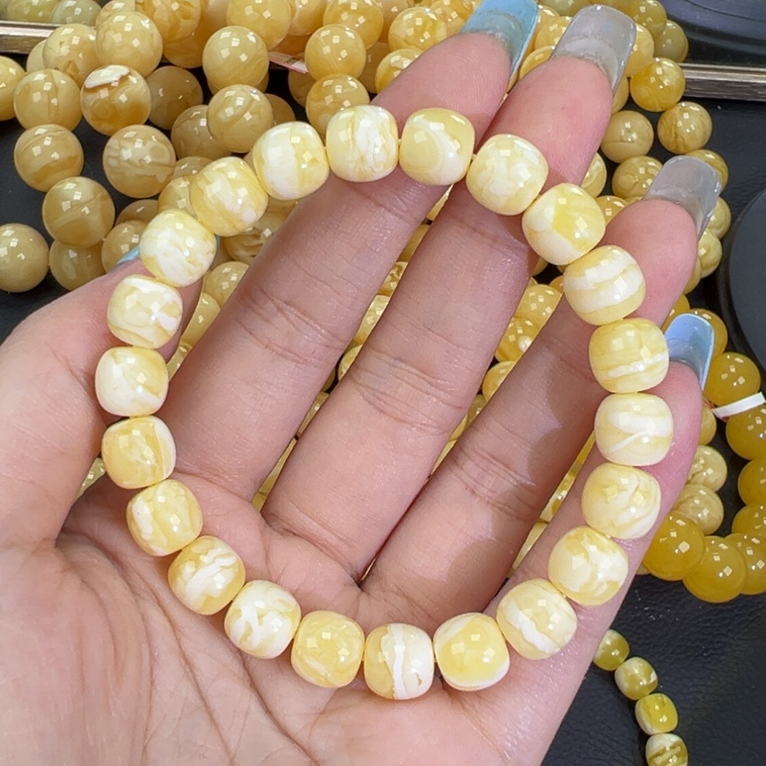 琥珀未镶嵌手链瓷白精工