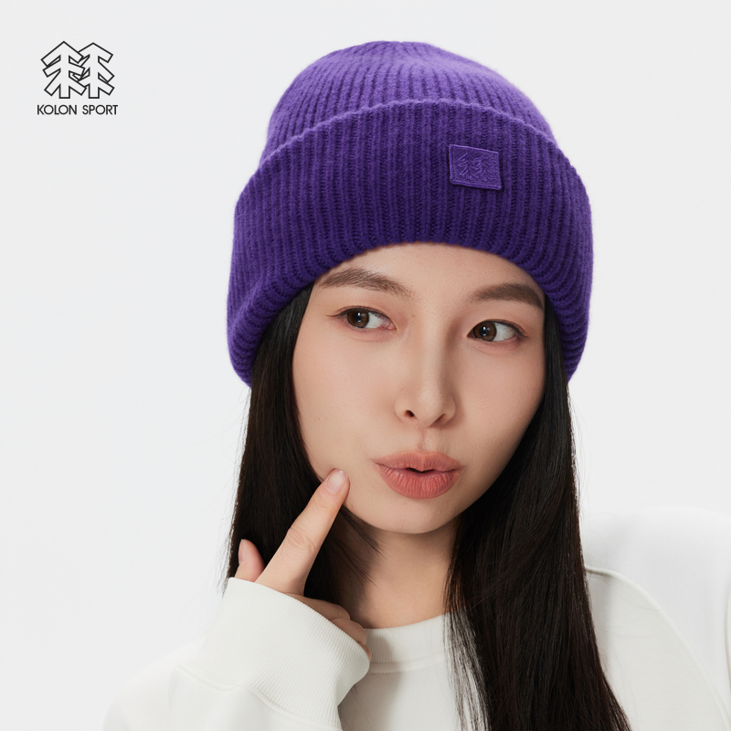 KOLON SPORT可隆户外运动帽男女同款LOGO织标毛线帽翻边针织帽